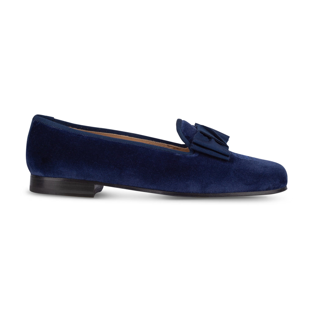 Our Accoutrement Navy Velvet Slipper (Women) item is photographed here against a white background.