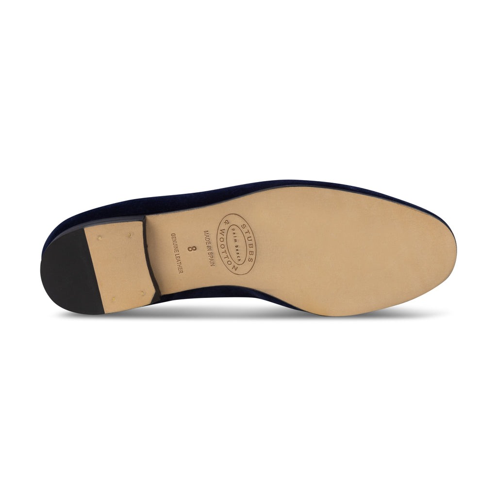 Our Accoutrement Navy Velvet Slipper (Women) item is photographed here against a white background.