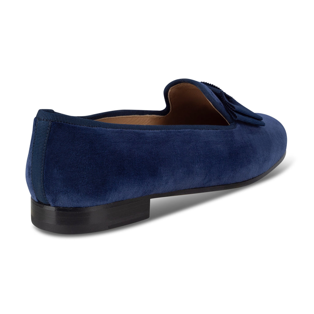 Our Accoutrement Navy Velvet Slipper (Women) item is photographed here against a white background.