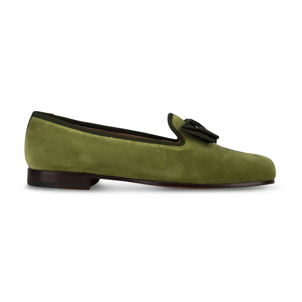 Our Accoutrement Sage Velvet Slipper (Women) item is photographed here against a white background.