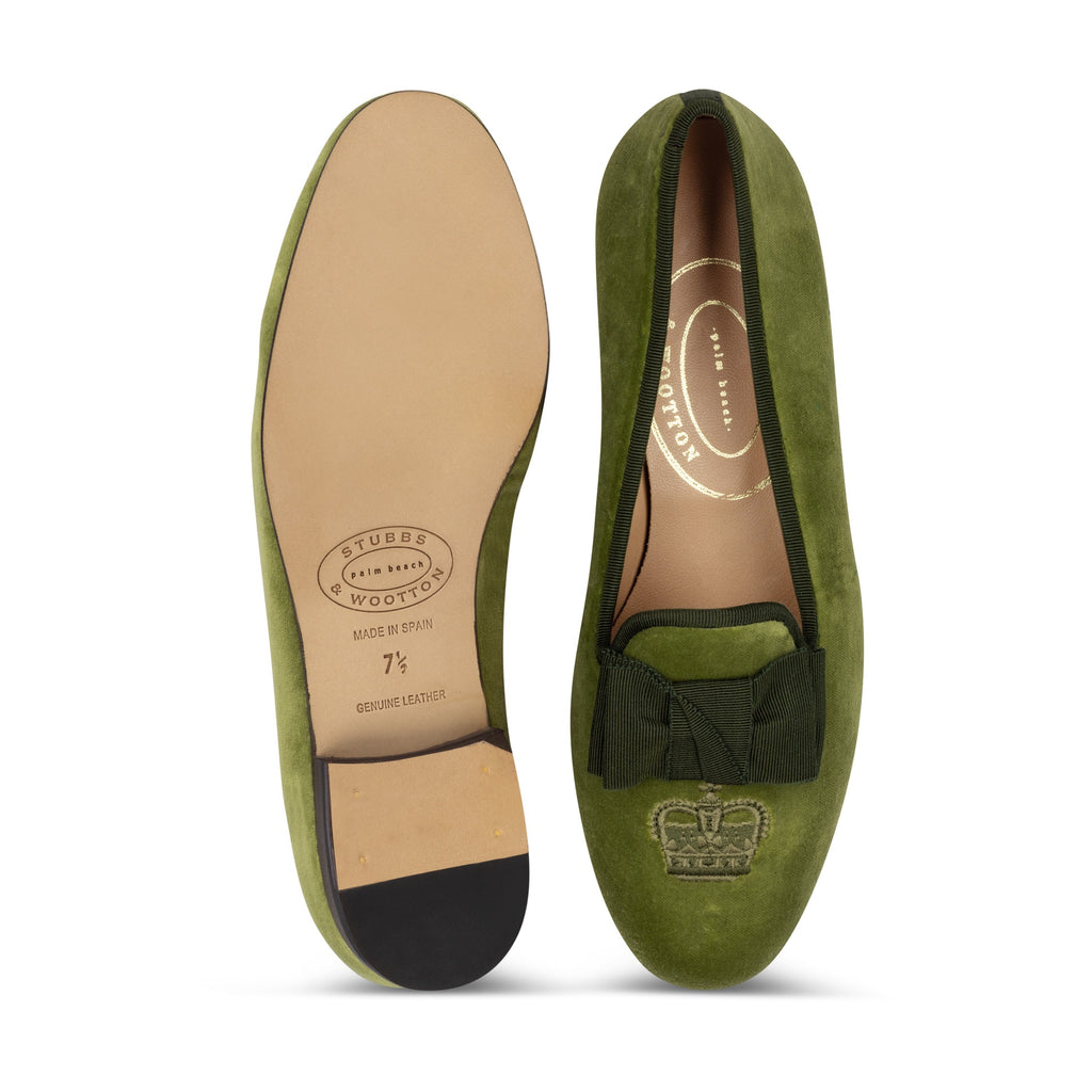 Our Accoutrement Sage Velvet Slipper (Women) item is photographed here against a white background.