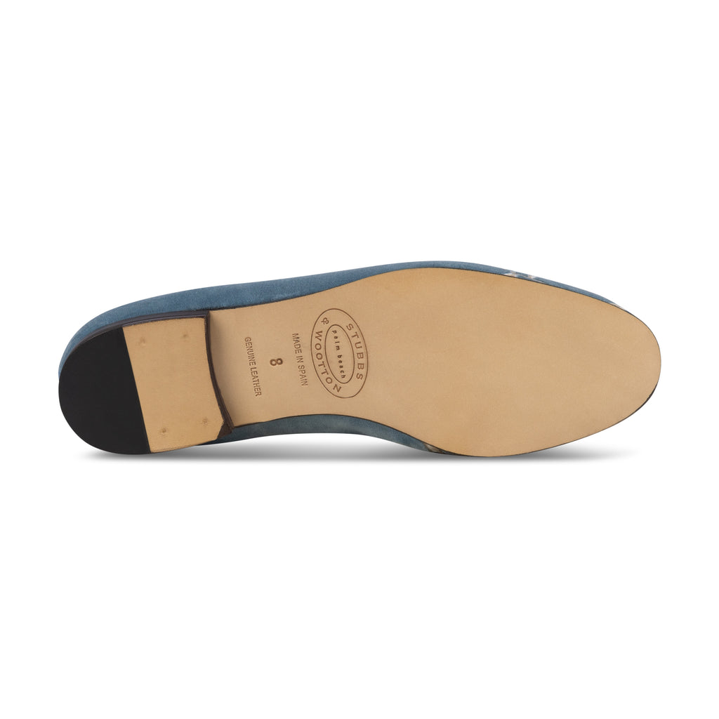Our Winter Garden Sky Velvet Slipper item is photographed here against a white background.