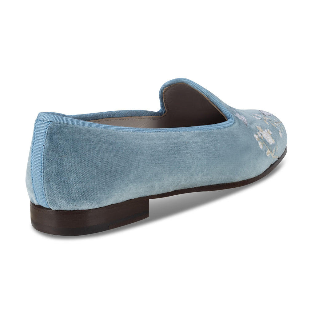 Our Winter Garden Sky Velvet Slipper item is photographed here against a white background.