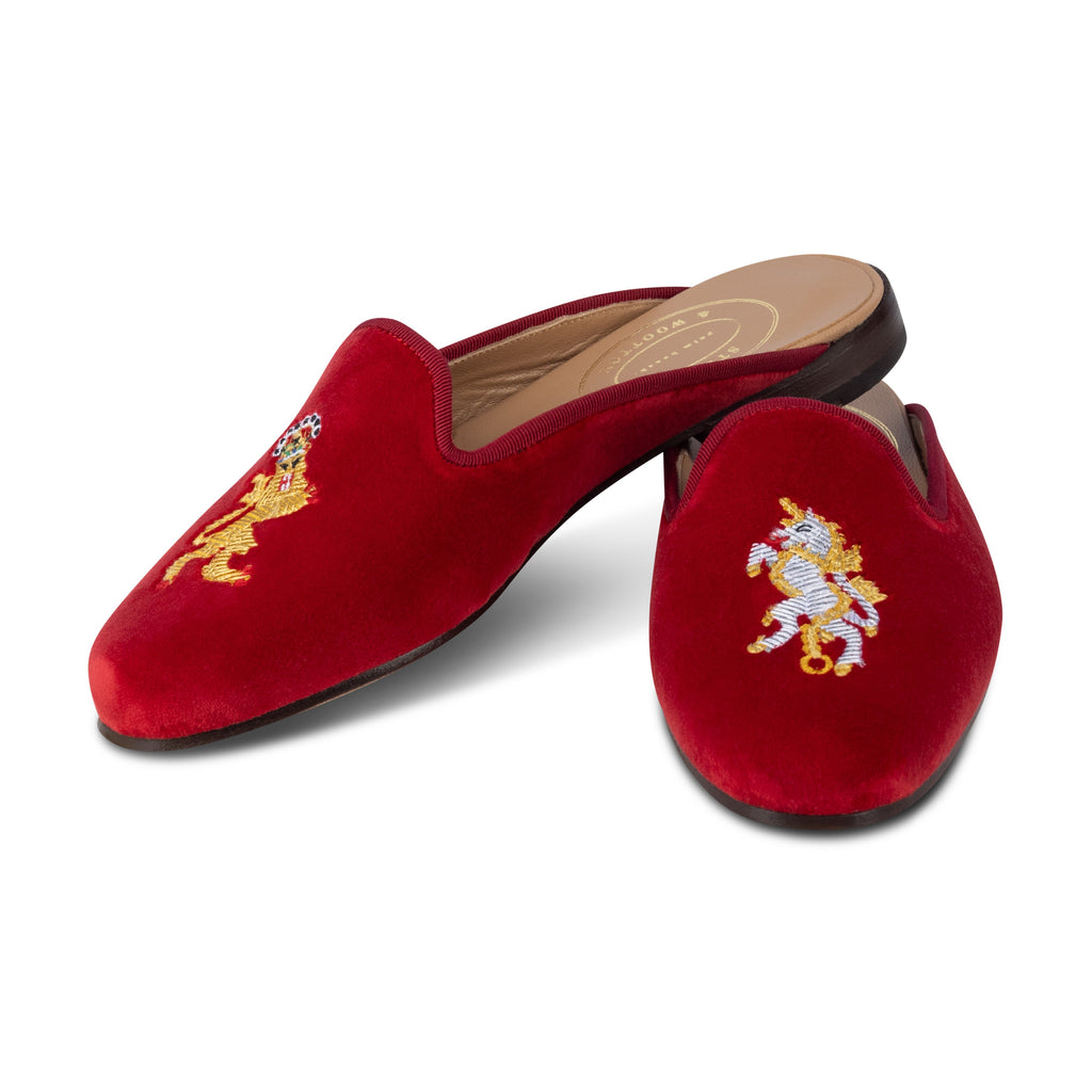 Our Valor Scarlet Velvet Mule (Women) item is photographed here against a white background.