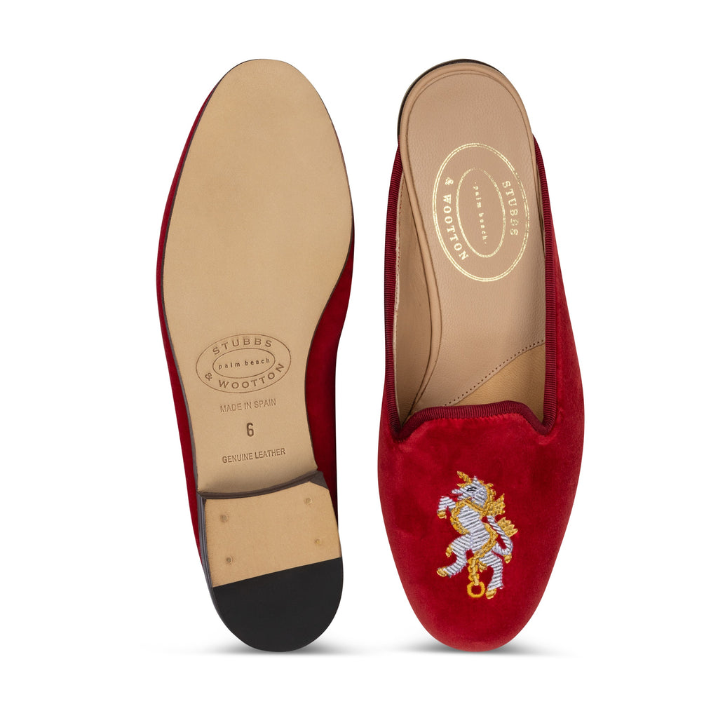 Our Valor Scarlet Velvet Mule (Women) item is photographed here against a white background.
