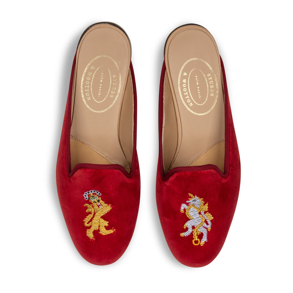 Our Valor Scarlet Velvet Mule (Women) item is photographed here against a white background.