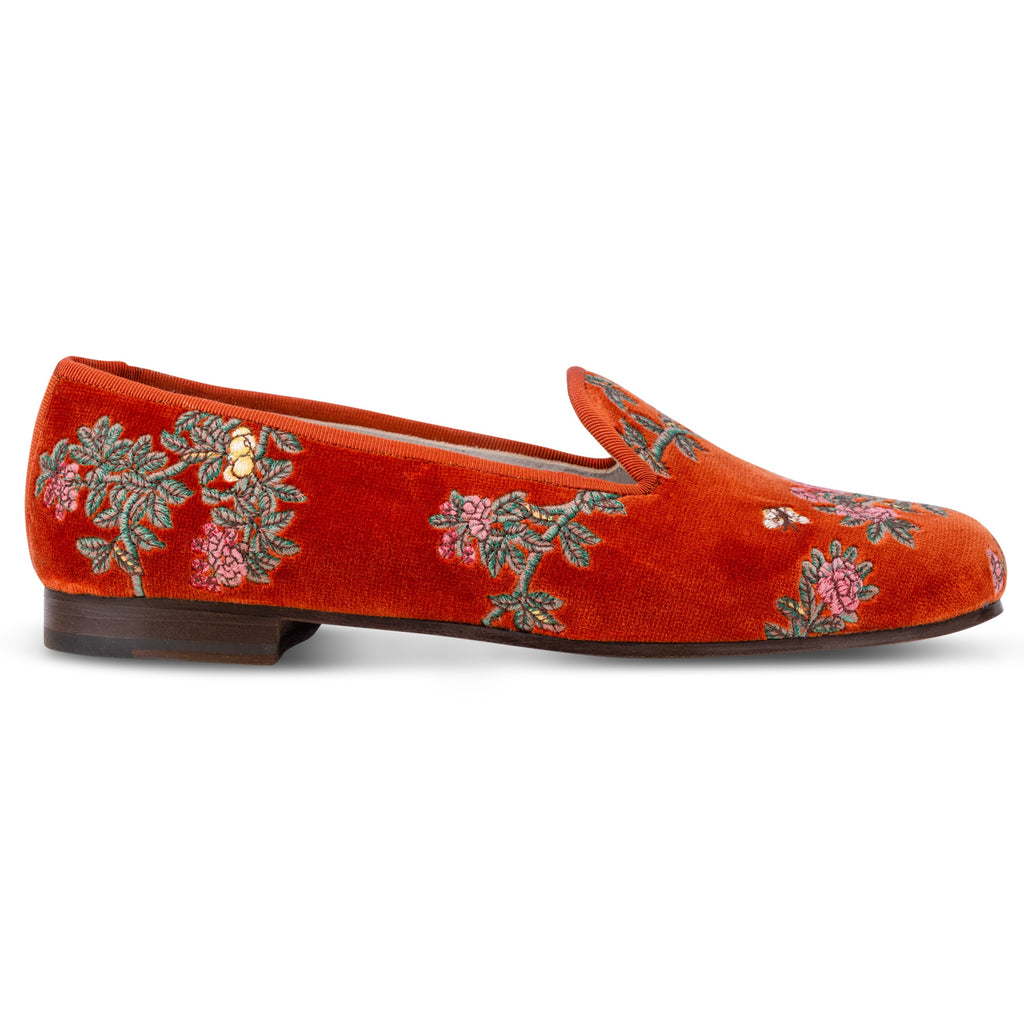 Our Marble Shimmer Rust Velvet Slipper (Women) item is photographed here against a white background.