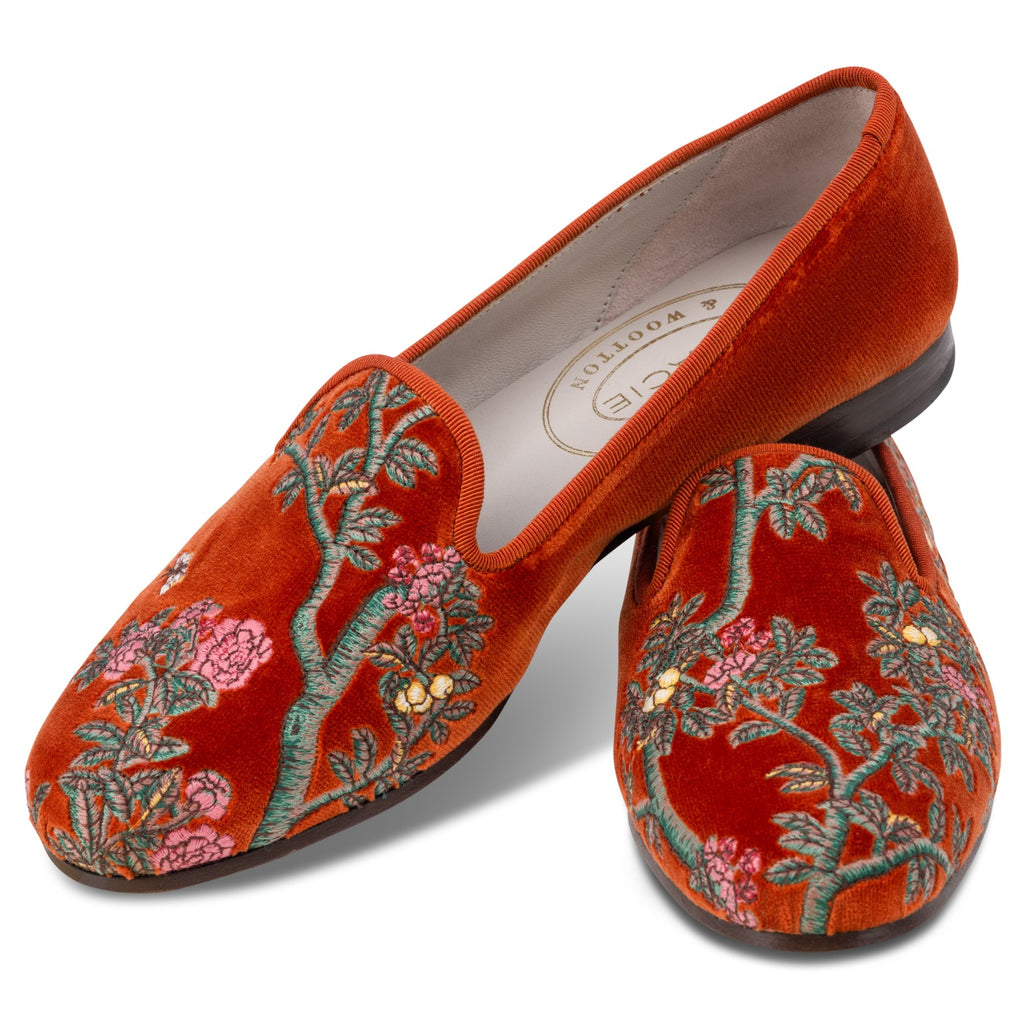 Our Marble Shimmer Rust Velvet Slipper (Women) item is photographed here against a white background.
