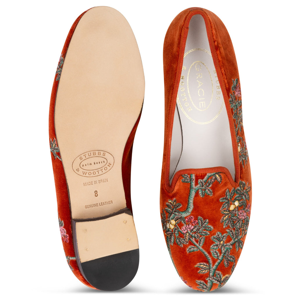 Our Marble Shimmer Rust Velvet Slipper (Women) item is photographed here against a white background.