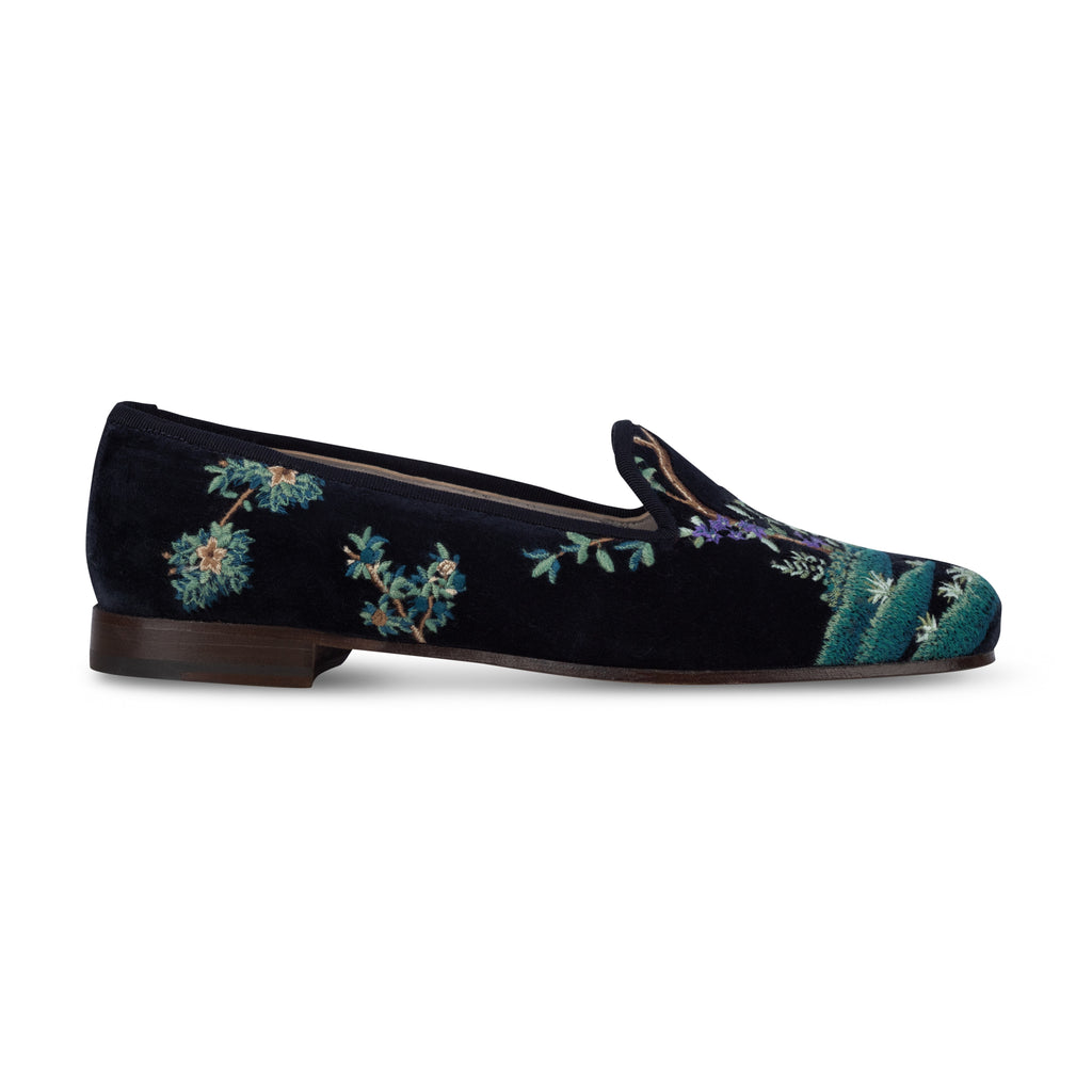 Our Midnight Grove Navy Velvet Slipper (Women) item is photographed here against a white background.