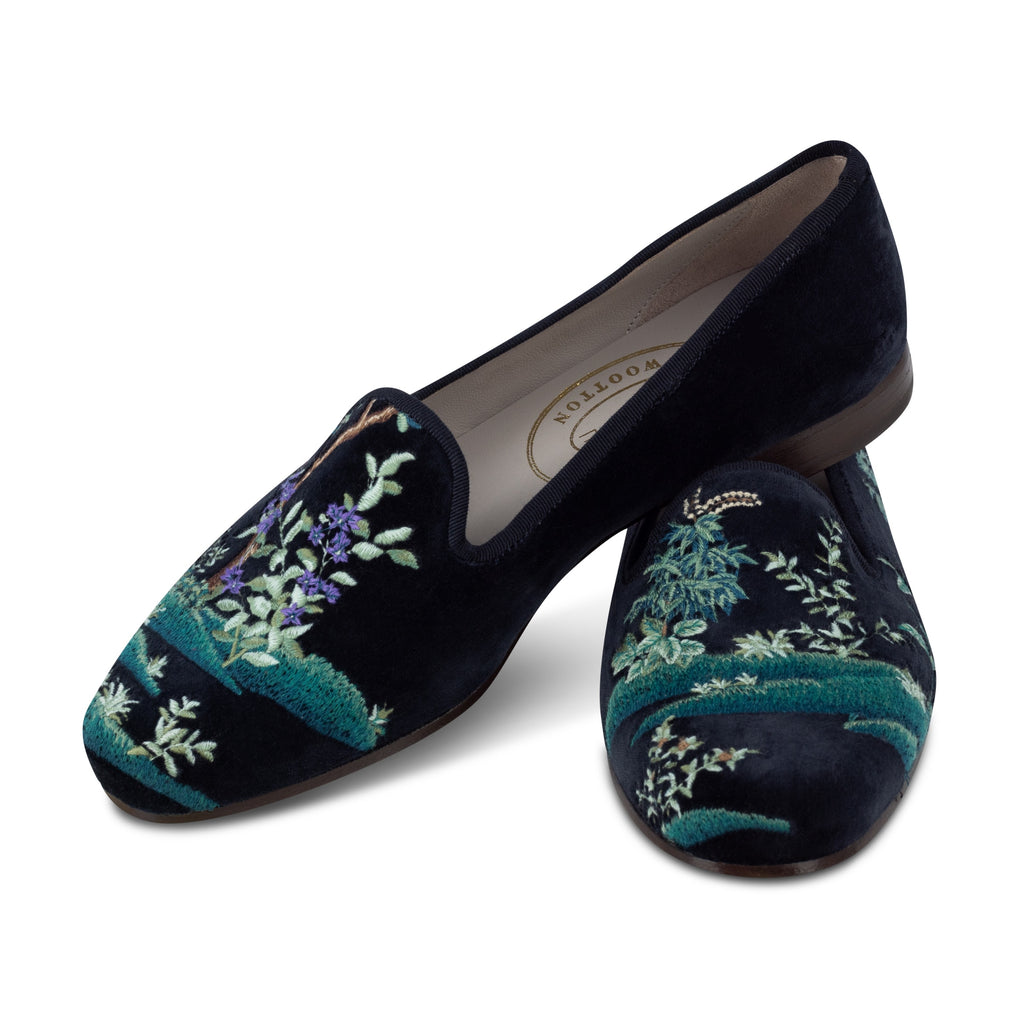 Our Midnight Grove Navy Velvet Slipper (Women) item is photographed here against a white background.