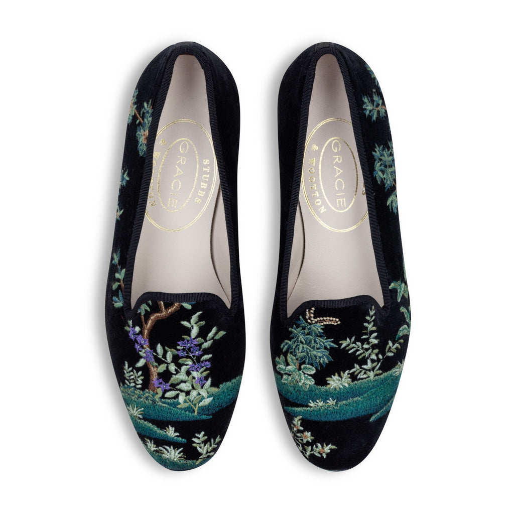 Our Midnight Grove Navy Velvet Slipper (Women) item is photographed here against a white background.