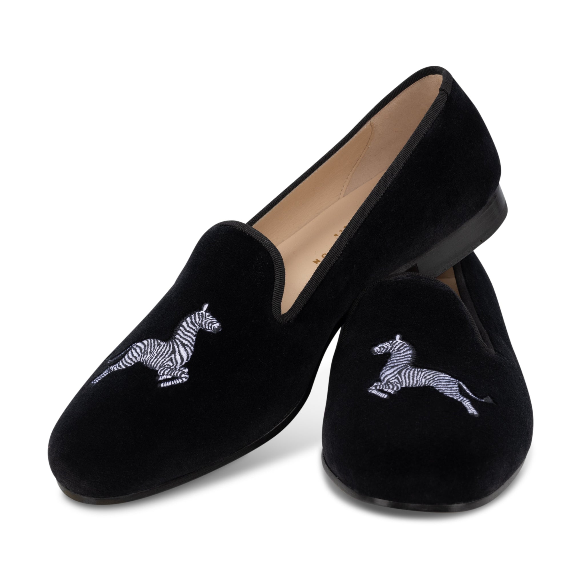 Zebra Black Velvet Slipper (Men)