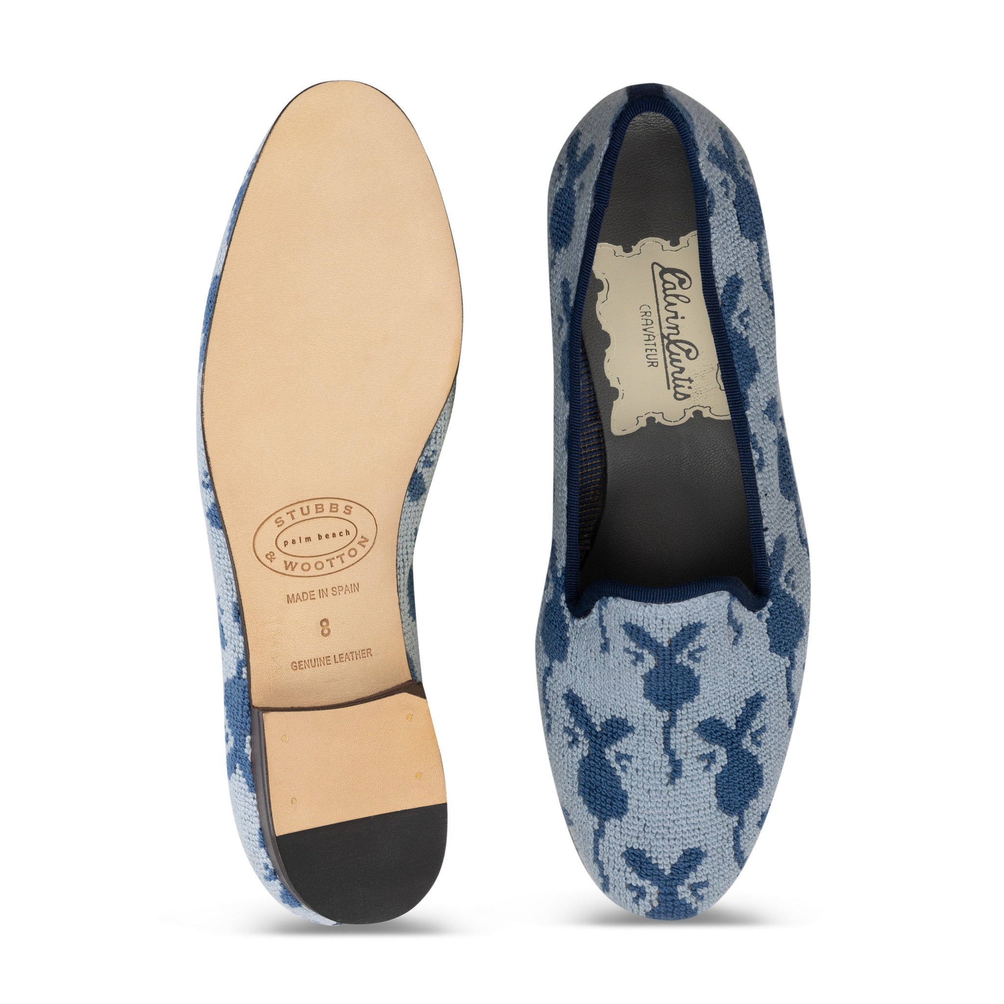 Stubbs & Wootton Blue and Brown Patterned Loafers Stubbs & Wootton Bespoke — F.E. Castleberry main image 4