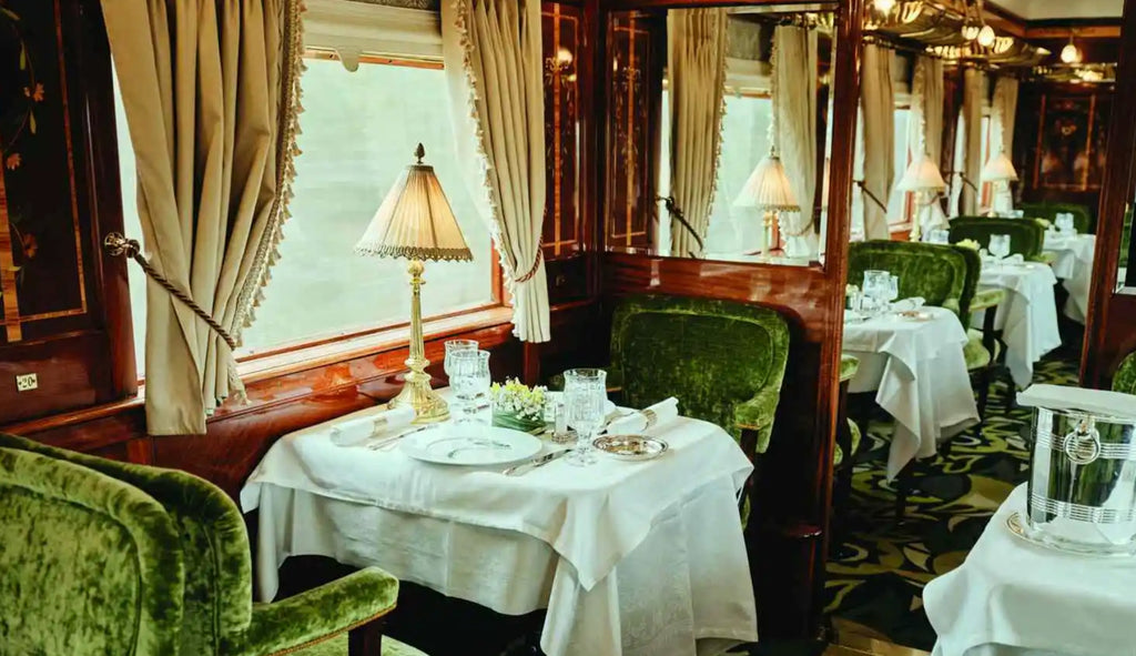 A photograph of the interior of a luxury train.