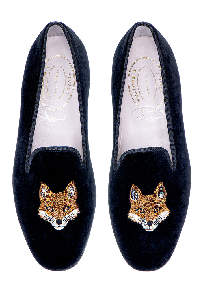 Our Fox Noir Velvet Slipper (Women) item is photographed here against a white background.