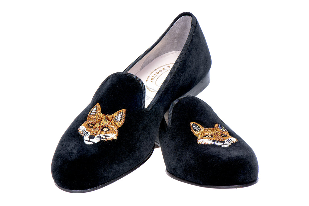 Our Fox Noir Velvet Slipper (Women) item is photographed here against a white background.