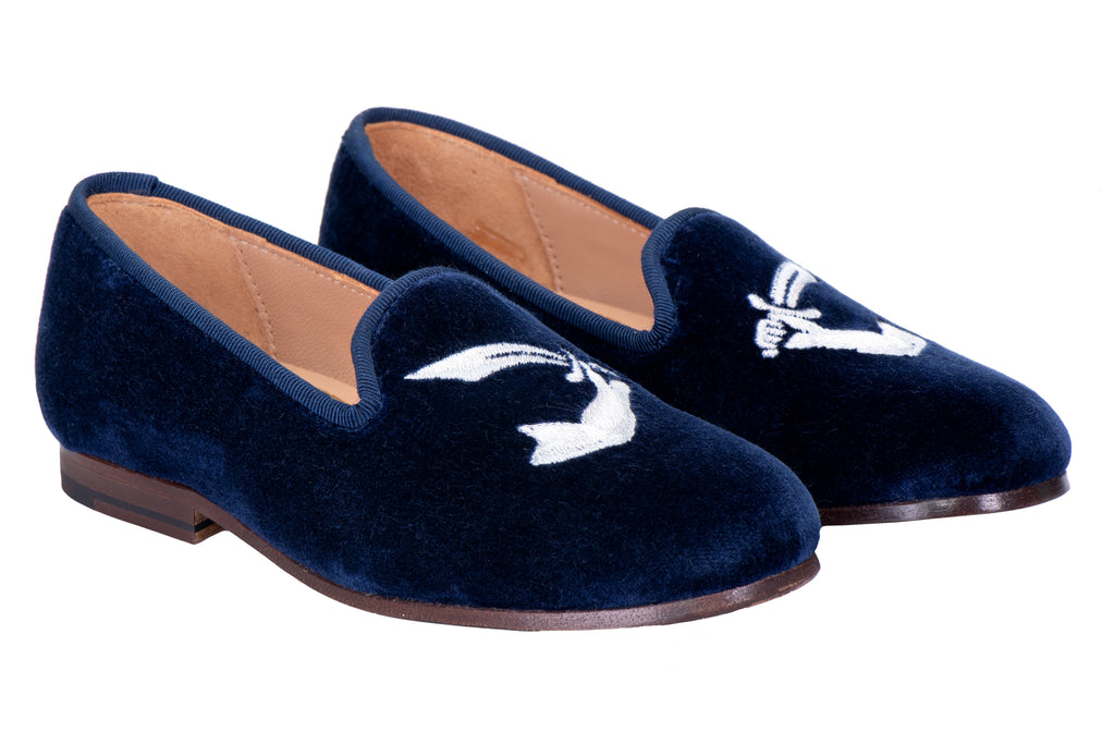 Our Roger Navy (Jr.) Slipper item is photographed here against a white background.