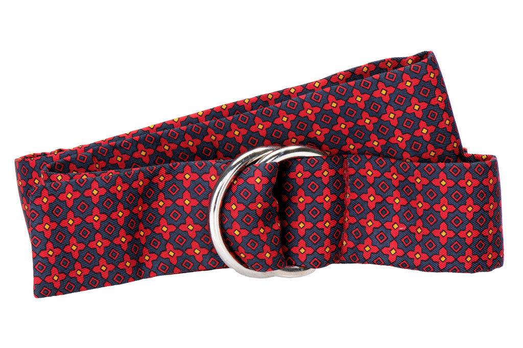 Our Medallion Red Silk Belt item is photographed here against a white background.