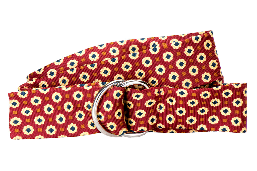 Our Medallion Cranberry Silk Belt item is photographed here against a white background.