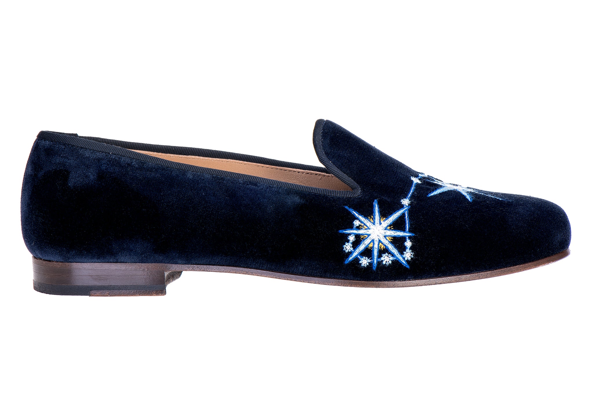 STUBBS & WOOTTON Navy Velvet PLANETS Smoking Slippers Shoes - Men 9 / Women 10.5 Storm Navy Velvet Slipper (Men) main image 4