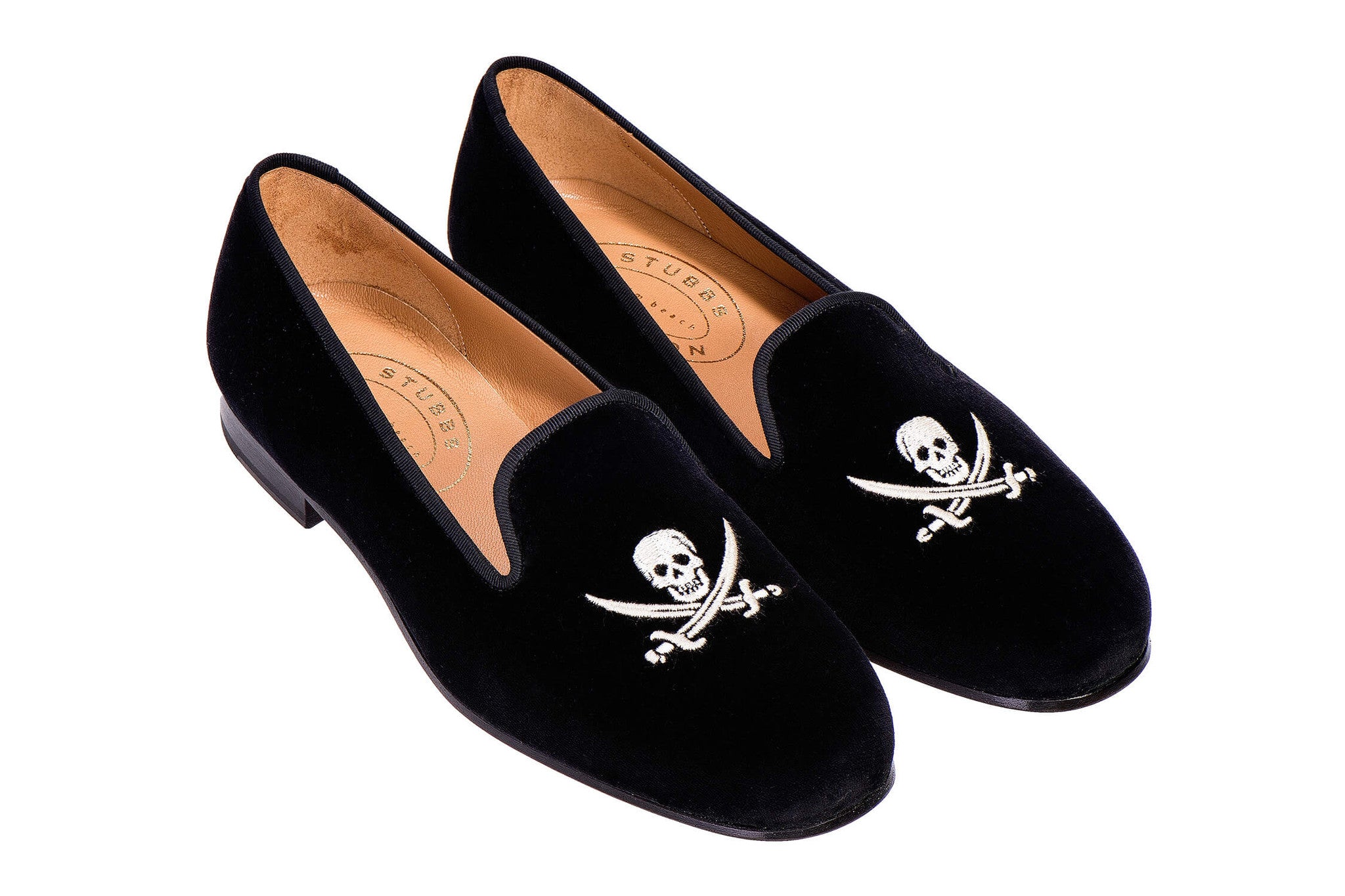 Barker Black England Men’s Velvet Skull Smoking Slippers Loafers Size 8 SKULL & BONES VELVET SLIPPER – R E Tricker Ltd main image 4